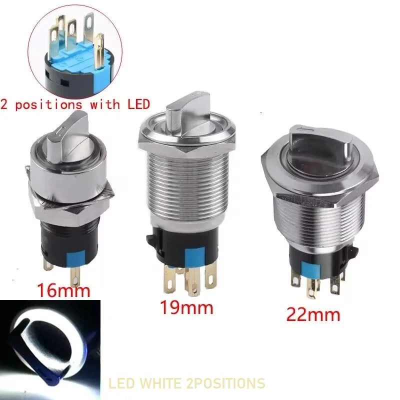 16/19/22mm, Metal Rotary Switch, Selected Toggle Switch With LED 12-24V, 2 Positions / 3 Position Waterproof