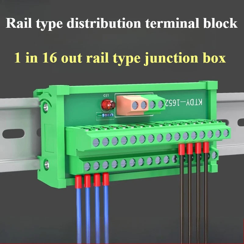 1PCS Guide Rail Terminal Block 1 In 5/8/16 Out Power Distribution Box Wire Parallel Module Guide Rail Terminal Block