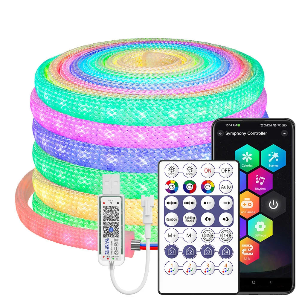 DC5V WS2812B Elliptical Reticulate Pattern Neon Addressable LED Strip WS2812 60Leds/m 360Degree Smart Silicone Led Light IP67