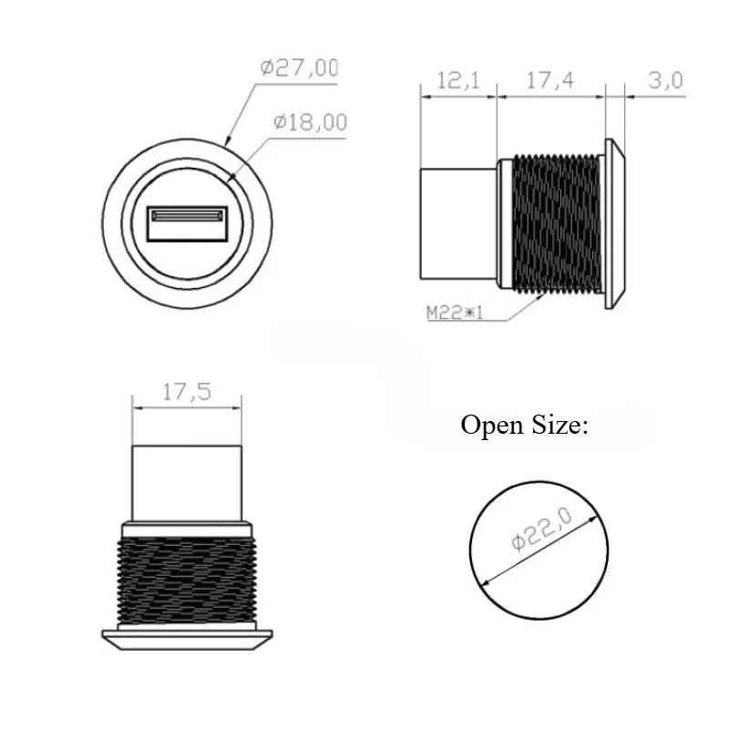 C-type USB3.0 Panel Socket Metal 22mm Circular Dual USB 2.0/3.0 Thread Module Connector USB Interface Type-C HDMI Plug Sockets