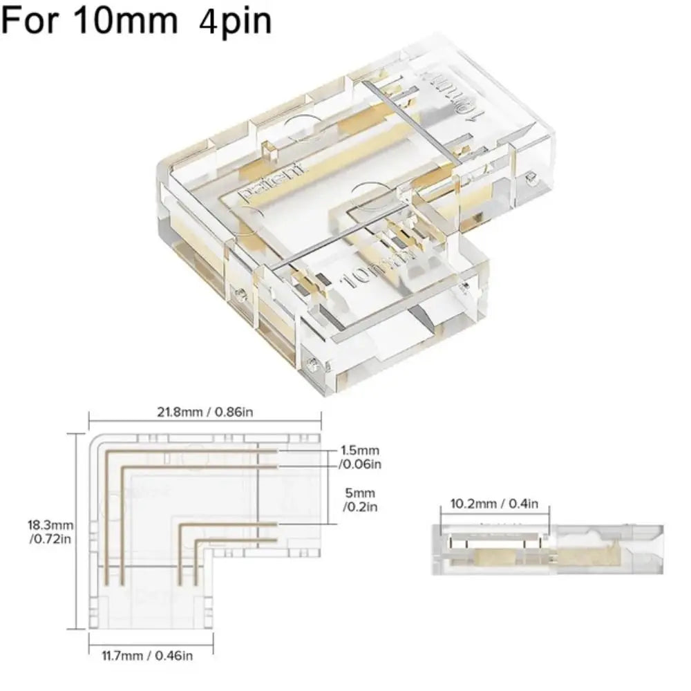COB LED Connectors 90 Degree L Shape Corner 5/8/10mm Solderless For CCT FCOB RGB Strip Lights 2/3/4 Pin Connector Strip to Strip