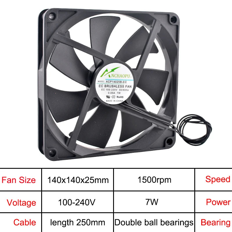 ANCHAOPU EC Brushless Axial Cooling Fan 40-140mm AC 110V-240V for Cabinet, Industrial, Server High Speed Ventilation