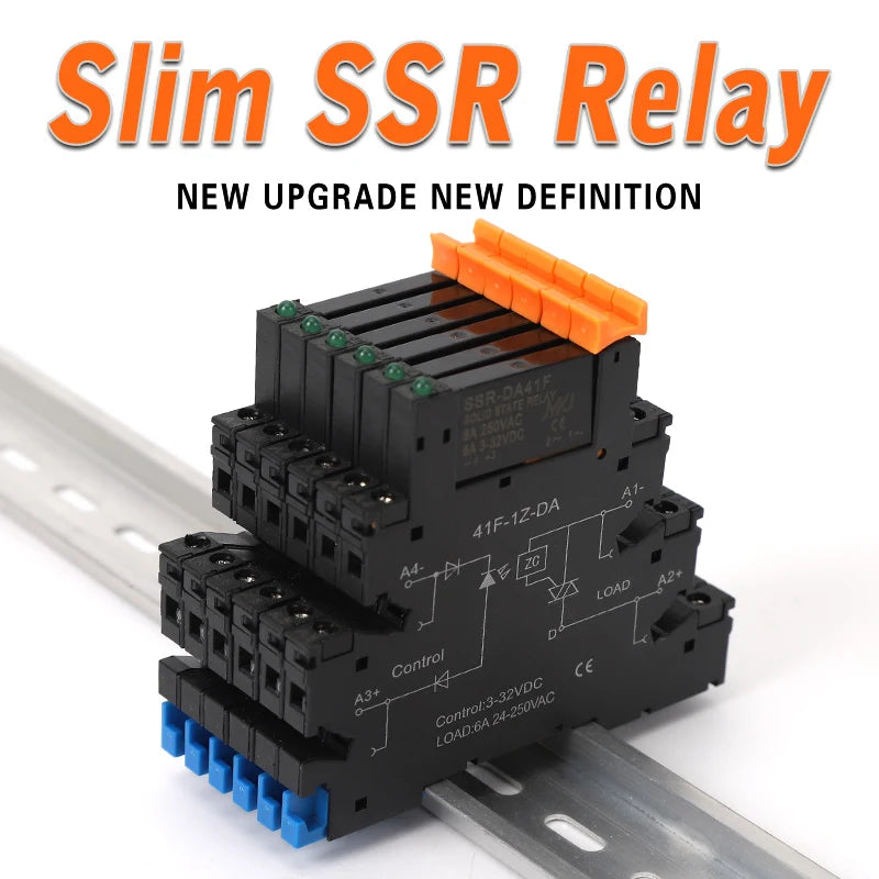 DC Control AC 6A Slim Interface Solid State Relay Module DIN SSR Slim Relay DC Control DC 41F-1Z-C2 SSR Relay DIN Rail