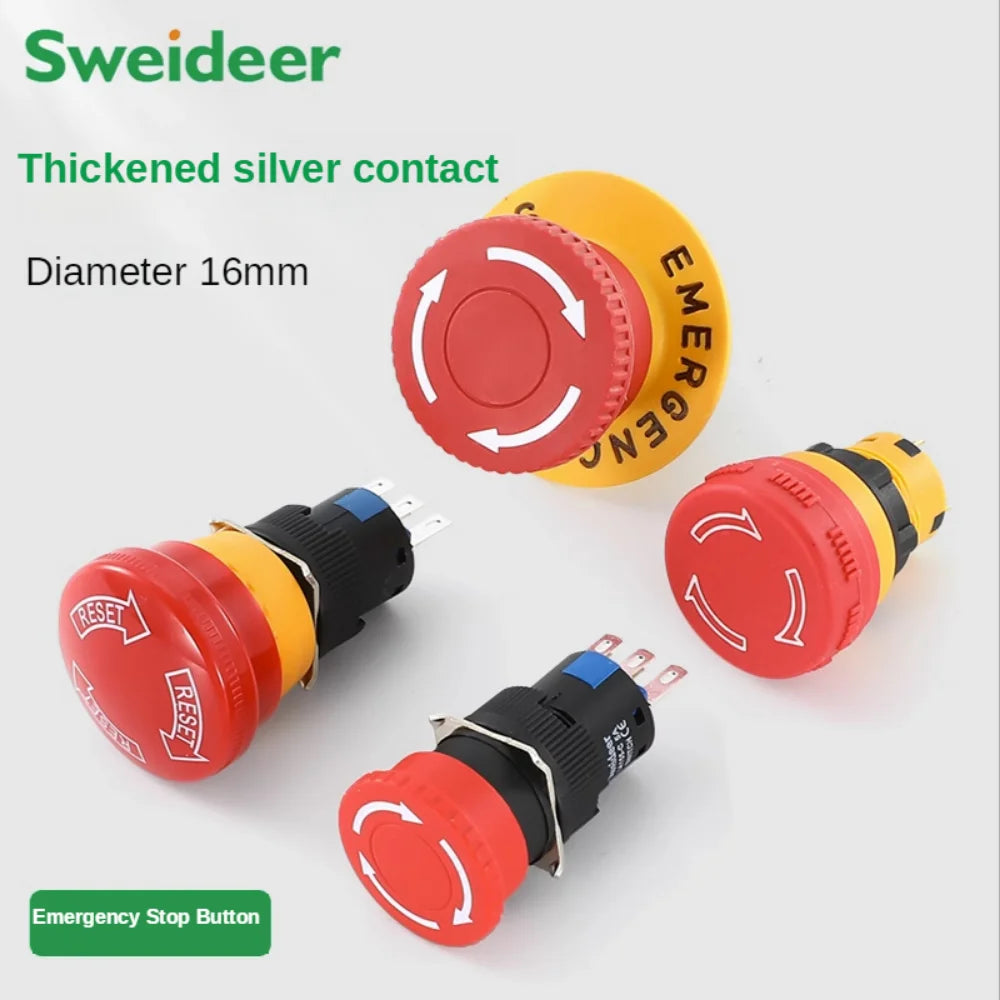 16mm Plastic Emergency Stop Switch Self Locking Latching Button Red Mushroom Head Switch for Equipment Lift Elevator Latching