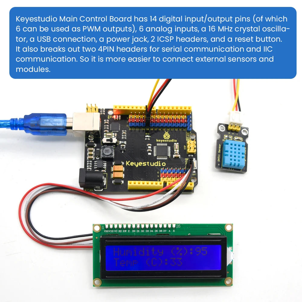 Keyestudio UNO With Pin Header Interface USB Cable Compatible With Arduino UNO R3 Board For Arduino Programing