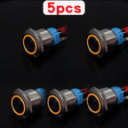 5pcs Metal Push Button Switch Ring Lamp 16mm 19mm 22mm Waterproof LED Light On Off Momentary Latching 5v 12v 24v 220v Red Blue