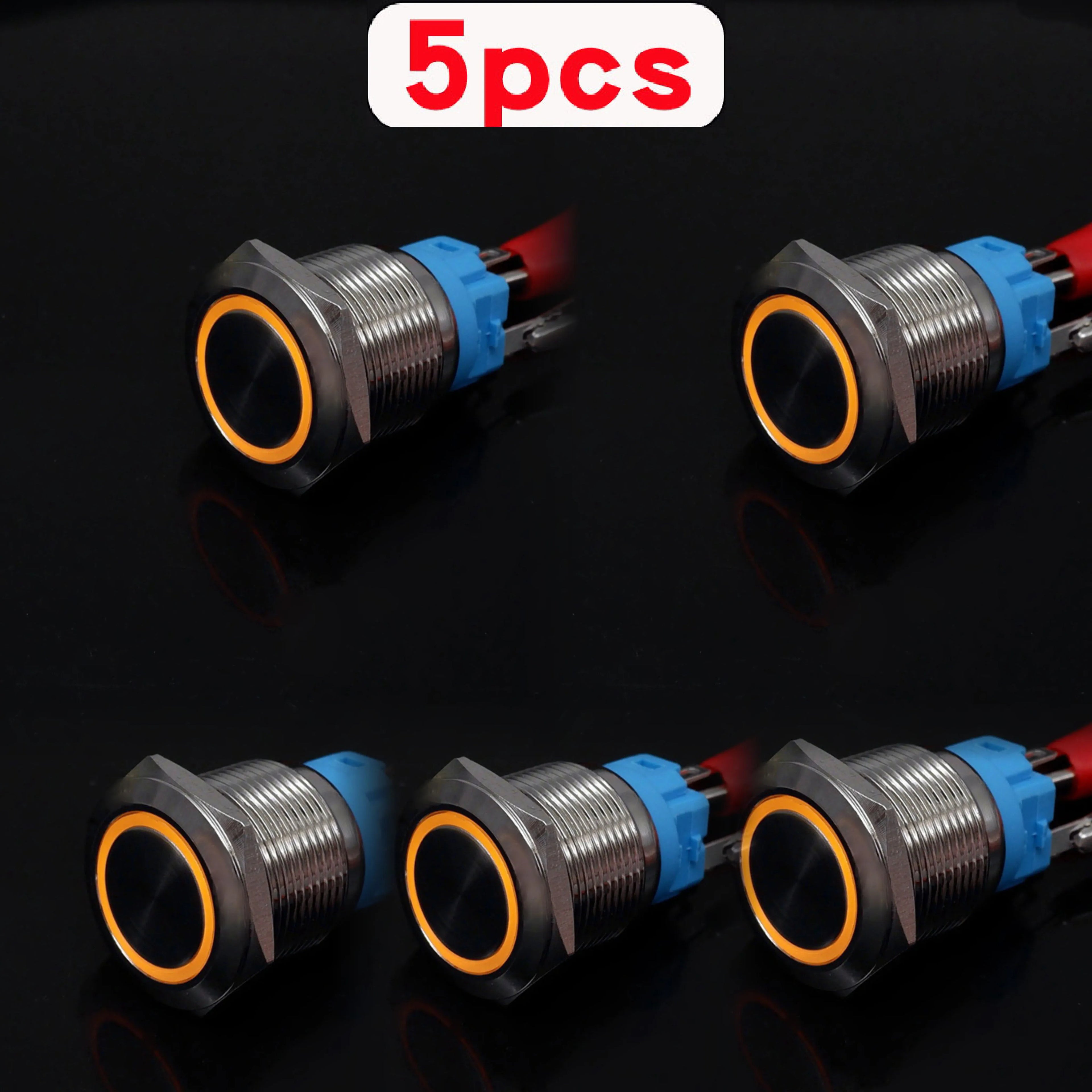 5pcs Metal Push Button Switch Ring Lamp 16mm 19mm 22mm Waterproof LED Light On Off Momentary Latching 5v 12v 24v 220v Red Blue