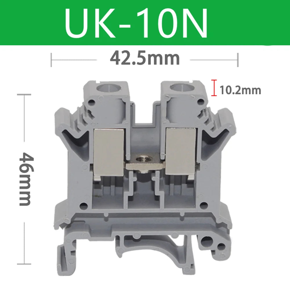 5 Pcs UK-10N DIN Rail Terminal Blocks, 10mm² Screw Clamp Connectors, Universal Feed-Through Wiring Terminals