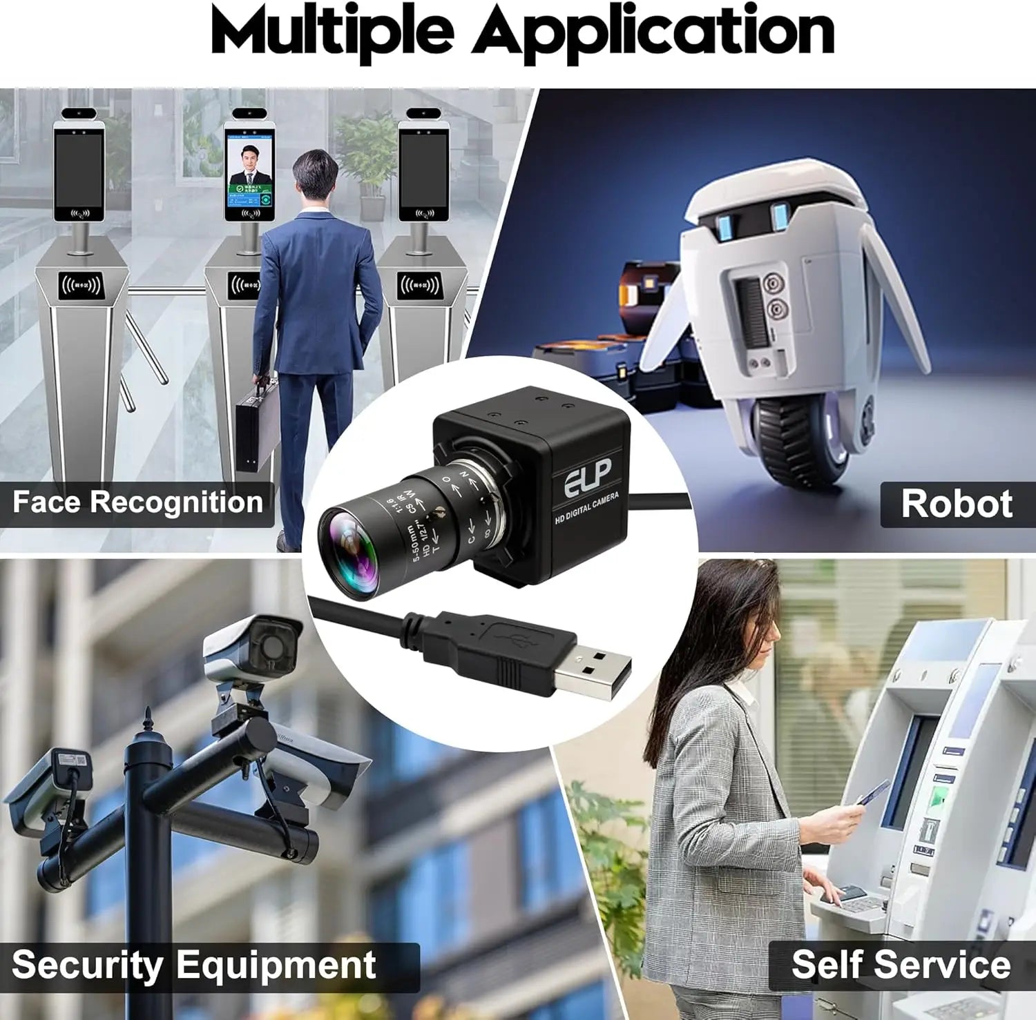 16MP USB Camera IMX298 Industrial Ultra HD Mini Webcam with CS Mount 5-50mm Manual Varifocal Lens Free Driver Plug&Play for PC
