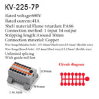 1PC 225 Series Terminal Block One In Multiple Out Wire Electrical Connectors Plug-in Spliceable Splitter Guide Rail Junction Box