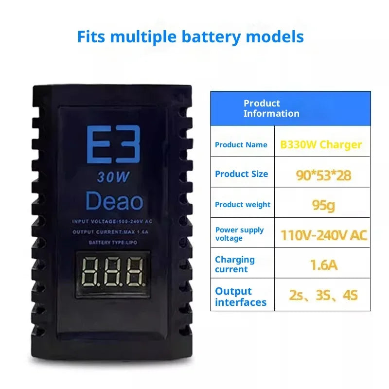 LiPo Balance Charger E3 30W balanced charging simple charger 2S 3S 4S lithium battery charging 7.4V 11.1V 14.8V