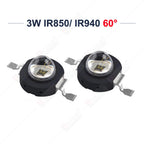 10pcs LED Infrared Red 850nm 940nm 3W High Power LED Chips 60 Degree or 120 Degree LED Beads for Night Camera DIY Lamp Bulbs