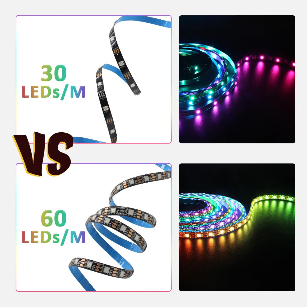WS2812B RGBIC LED Strip Light 5V DC 5050 300LED SMD Digital LED Tape Ribbon Lamp Black PCB Waterproof Addressable RGB IC Stripe