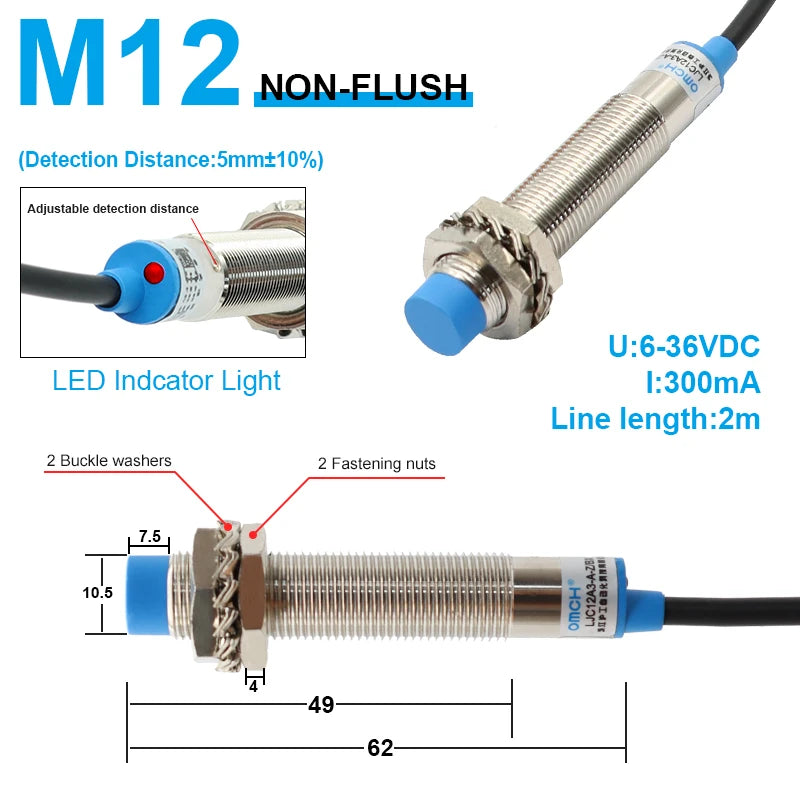 OMCH Capacitive Proximity Sensor LJC 12 18 30MM Detection Distance 2/5/10/20MM PNP NPN NO NC Cylindrical Proximity Sensor Switch
