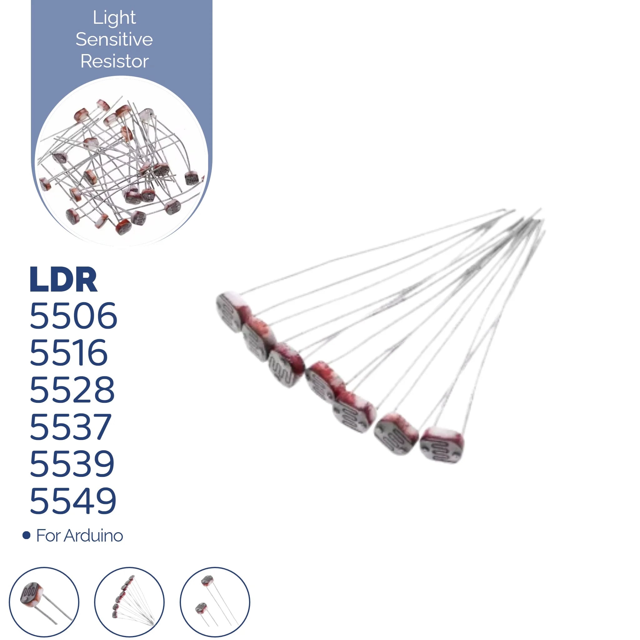 60PCS/kit LDR Photo Light Sensitive Resistor Photoelectric Photoresistor 5528 GL5528 5537 5506 5516 5539 5549 For Arduino
