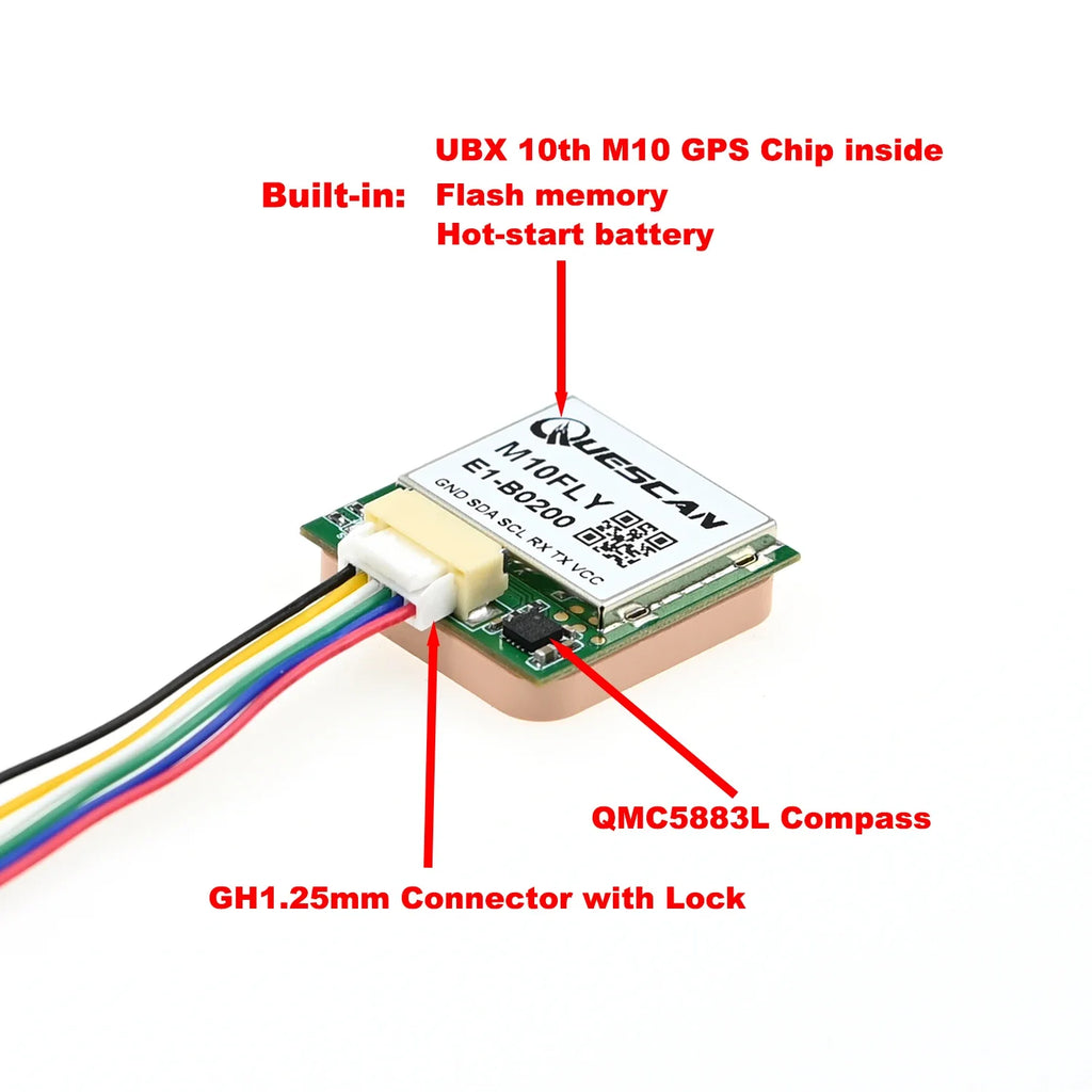 QUESCAN Ublox M10 10Hz GPS Compass Module for FPV Drone Flight Controller ArduPilot Betaflight INAV GPS Galileo GLONASS BeiDou