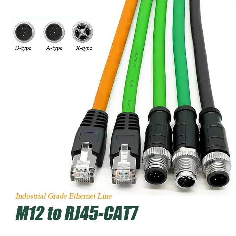 Waterproof M12 to RJ45 Network Line ip67 CAT7/CAT6A RJ45 to 4Pin 8Pin A/D/X Type Encoded Connector Cable Double Shielded Wire