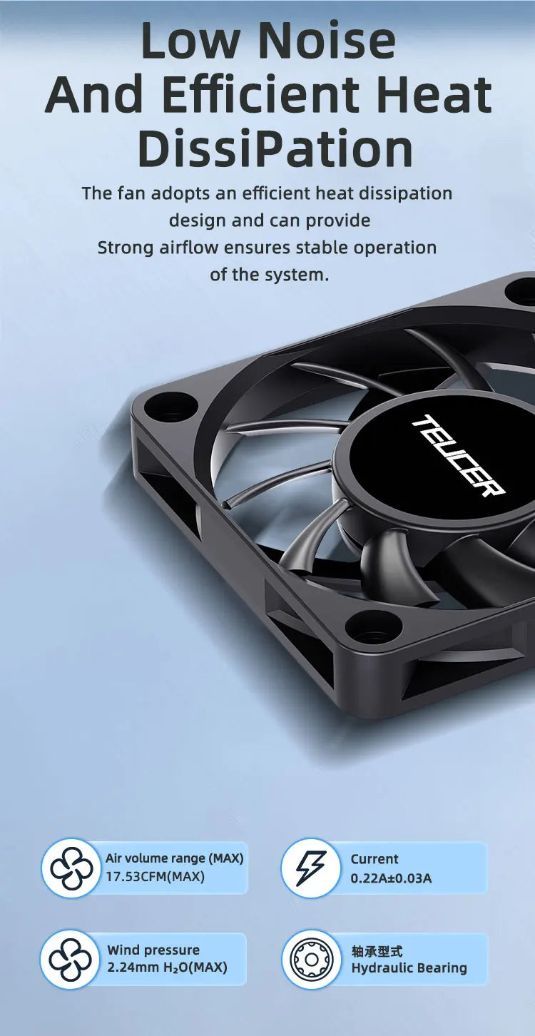 TEUCER UT-60 Slim 60mm PC Case Fan 3500RPM High Airflow CPU Cooler 6/7CM Ultra-thin Cooling Fan