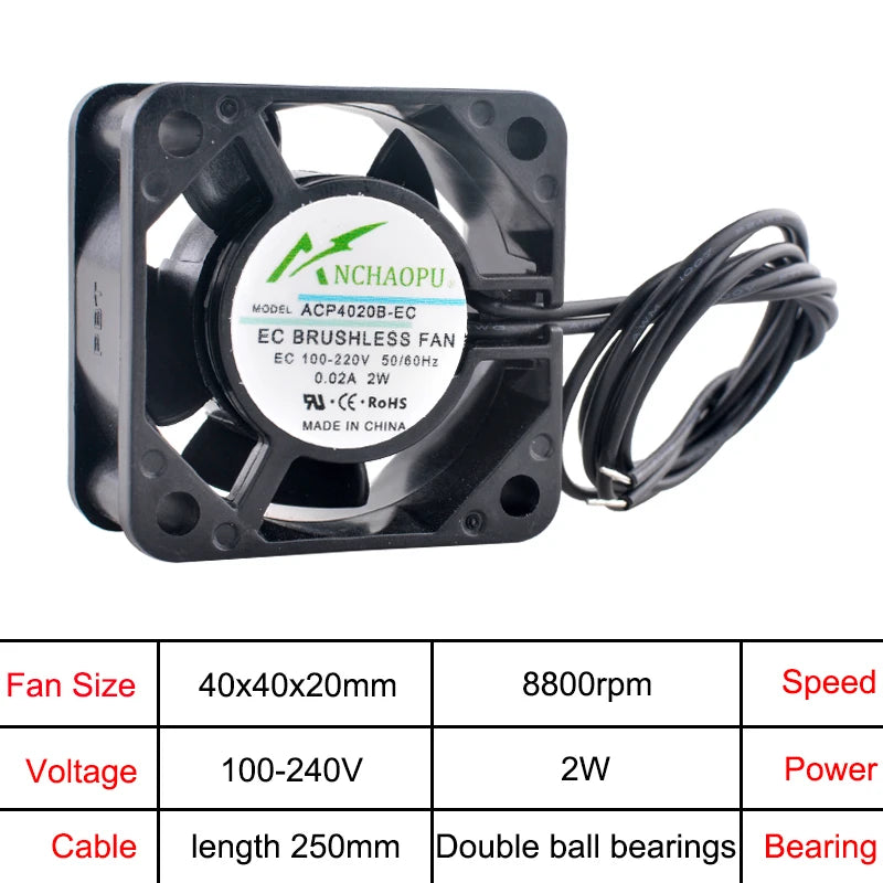 ANCHAOPU EC Brushless Axial Cooling Fan 40-140mm AC 110V-240V for Cabinet, Industrial, Server High Speed Ventilation