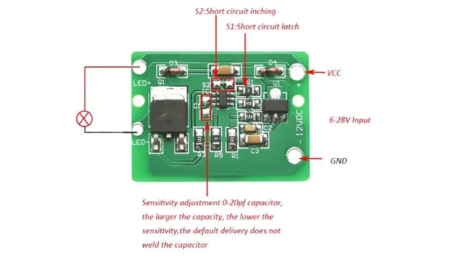 1-50PCS TTP223 Capacitive Touch Switch with Relay 6-20V 3A for Car LED Mirror Light Arduino Control