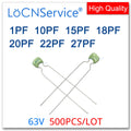 LoCNService 500PCS Green Monolithic Ceramic Capacitor 63V 1PF 10PF 15PF 18PF 20PF 22PF 27PF 1R0 100 150 180 200 220 270 NPO J 5%