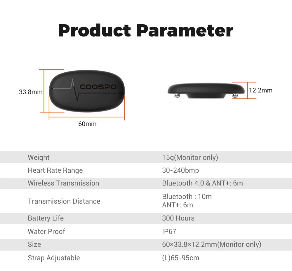 CooSpo H6 NEW Heart Rate sensor IP67 Strap Bluetooth 4.0 ANT+ Heart Rate Sensor APP COMPATIBLE For Garmin Wahoo sport sensor