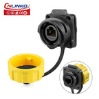 CNLINKO YM24 Waterproof Circular RJ45 Female Connector 8P8C Panel Mount PBT Bayonet for Industrial Ethernet Network & Marine