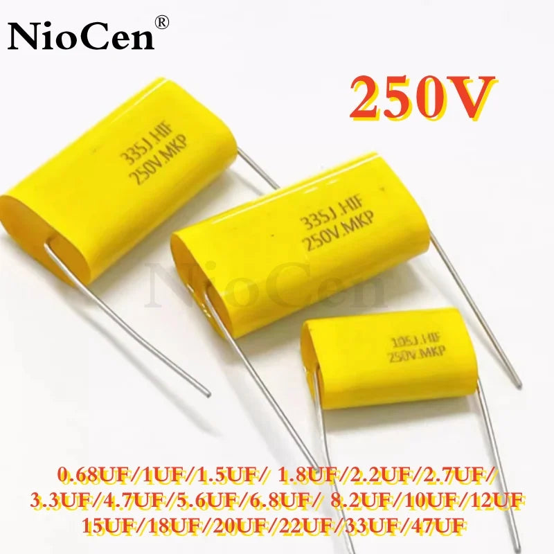 (10PCS)  NEW MKP  Axial Audio Electrodeless 250V 1UF 1.5 1.8 2.2 2.7 3.3 4 4.7 5.6 6.8UF 8.2 10 12 15 18 20 22 33 47UF Capacitor
