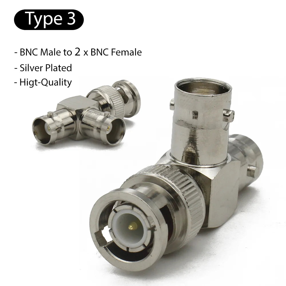 BNC Connector Q9  BNC To BNC Male Female RF adapter  Right Angle Tee Type 3way 4way Splitter 2x Double Male Female 3+4Types