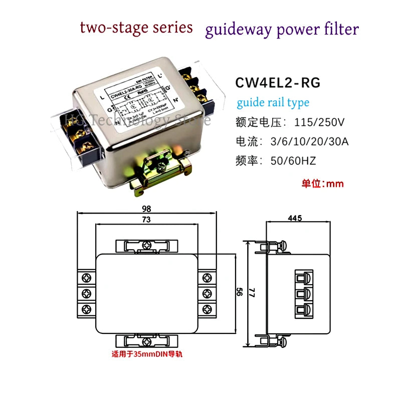 SignkoRay EMI Power Filter CW4L2-3A/6A/10/20/30A-RG AC 220V Single Phase Interference Purification CW4L2-10A-RG  CW4L2-30A-RG