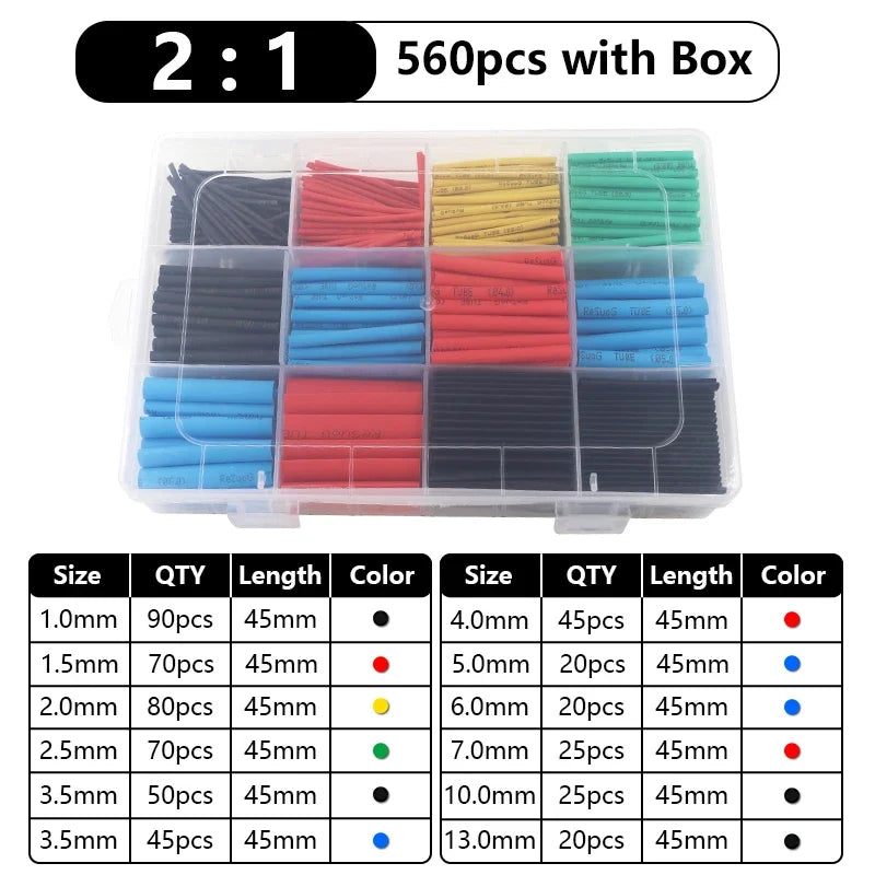 102-750pcs 2:1 Thermoresistant Tube Heat Shrink Wrapping Kit Assorted Wire Cable Insulation Sleeving 3:1 Heat Shrink Tube Set