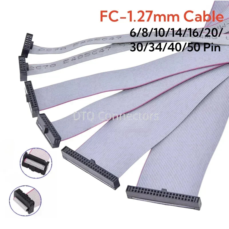 1Pcs FC 1.27mm Pitch 6P/10/14/16/20/30/34/40/50 Pin Gray Flat Ribbon Cable IDC Double Ends JTAG ISP Download Same Direction Data