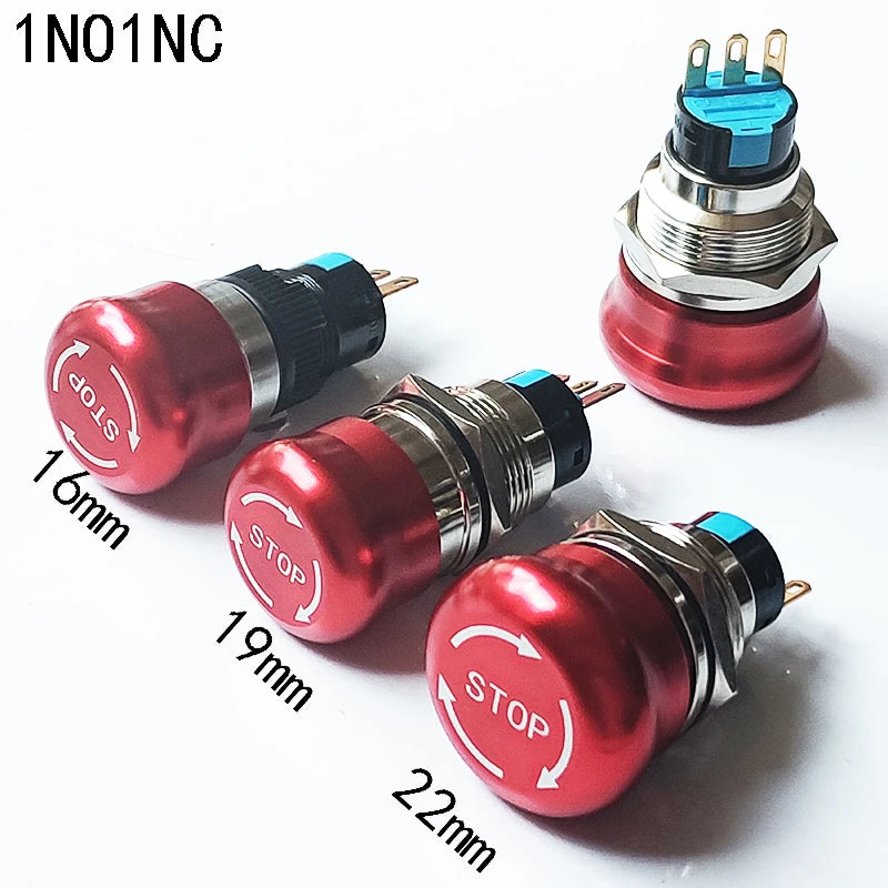 16mm/19mm/22/mm Emergency Metal Button Switch Indication STOP Machine Panel Dashboard Press Latching Button 1NO1NC/2NO2NC