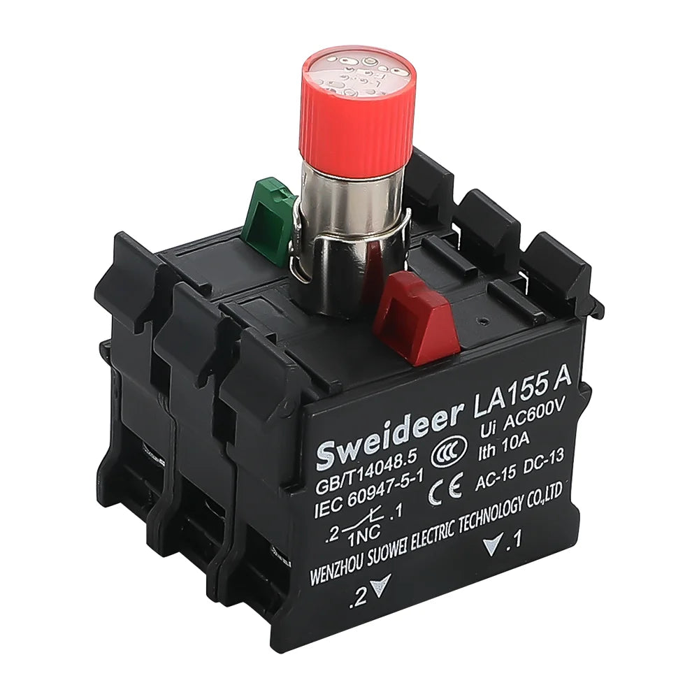 30mm Mushroom Button Switch with Light Waterproof Momentary Reset Self Locking Power Push Button Switch 12V 24V 220V 1NO 1NC Red