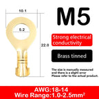 O-type Ground Lugs Terminal Cold-Pressed Copper Tab Wiring Nose Wire Lugs Crimp Wire Connector Eyelets Cable Connection Clamp
