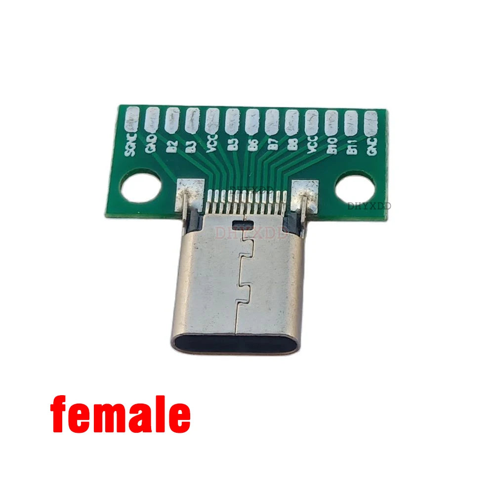 1pcs USB 3.1 Type C Connector 24+2P Female Male Plug Receptacle Adapter to Solder Wire & Cable USB-C 24P+2P PCB Test Board