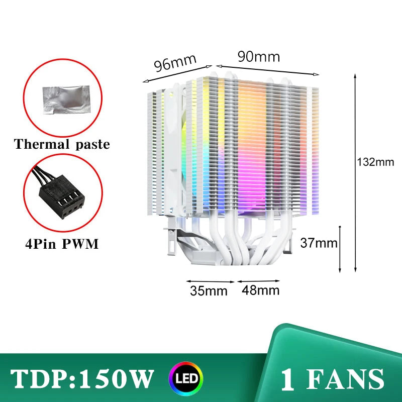 6 Heat Pipes CPU Air Cooler 4Pin PWM PC Procesor Tower Cooler for Intel LGA 1700 1200 1150 1151 1155 2011 X79 X99 1366 AM5 AM4
