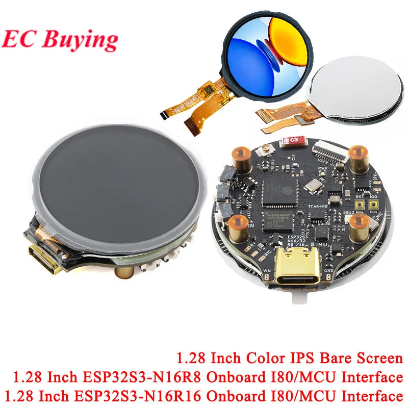 1.28 Inch TFT LCD 1.28'' Display Round Color IPS Screen GC9A01 Driver Capacitive Touch 240*240 ESP32S3 Development Board Module