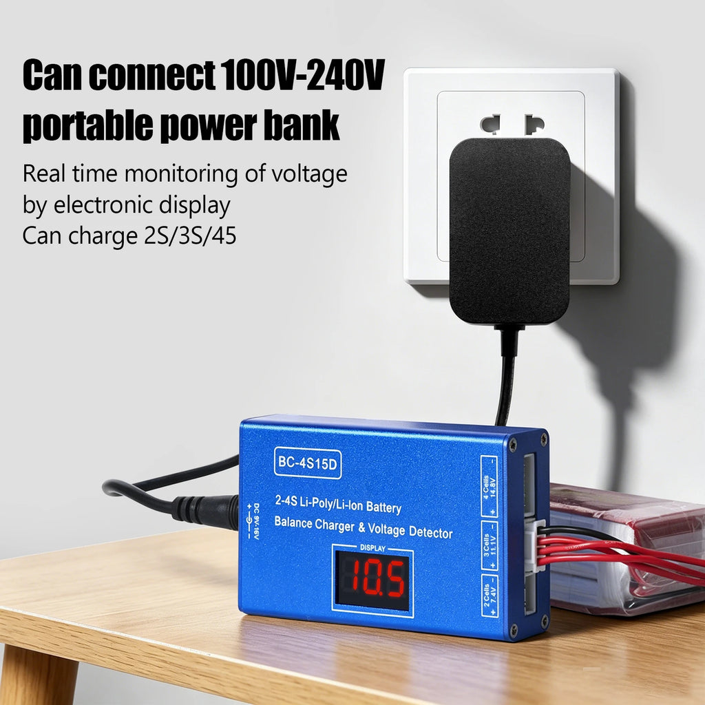 BC-4S15D Battery Lithium Lipo Balance Charger Voltage Detector LCD Digital Display Balance Charger with Adapter for RC Battery
