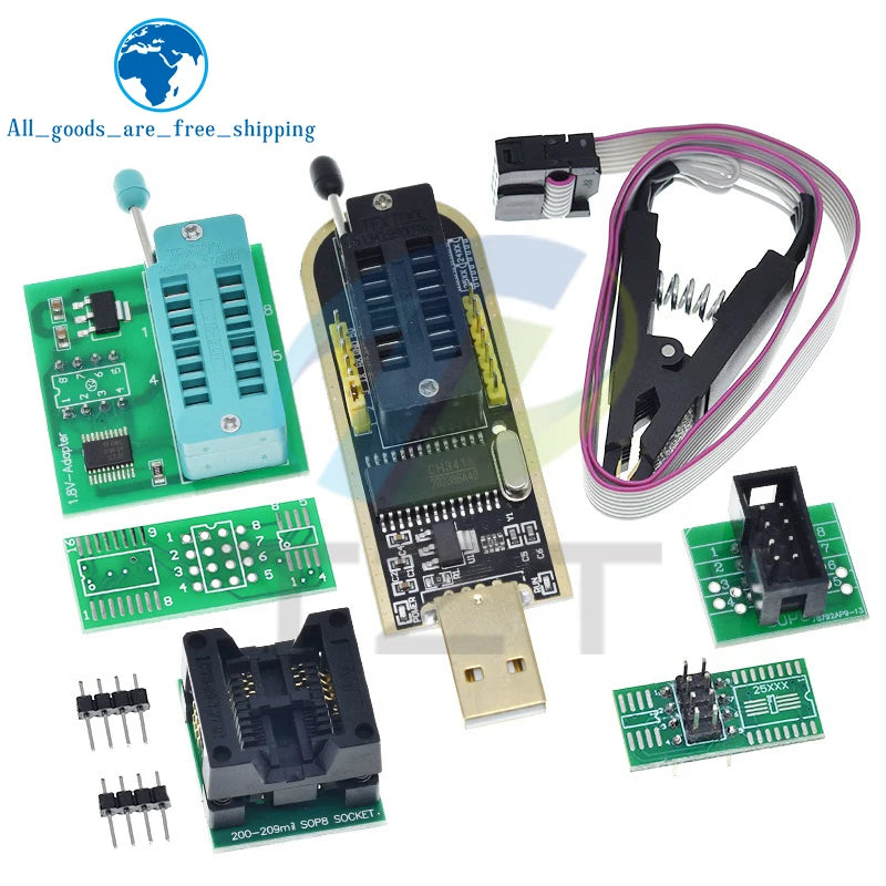 TZT CH341 CH341B 24 25 Series EEPROM Flash BIOS USB Programmer Module SOIC8 SOP8 Test Clip For EEPROM 93CXX / 25CXX / 24CXX