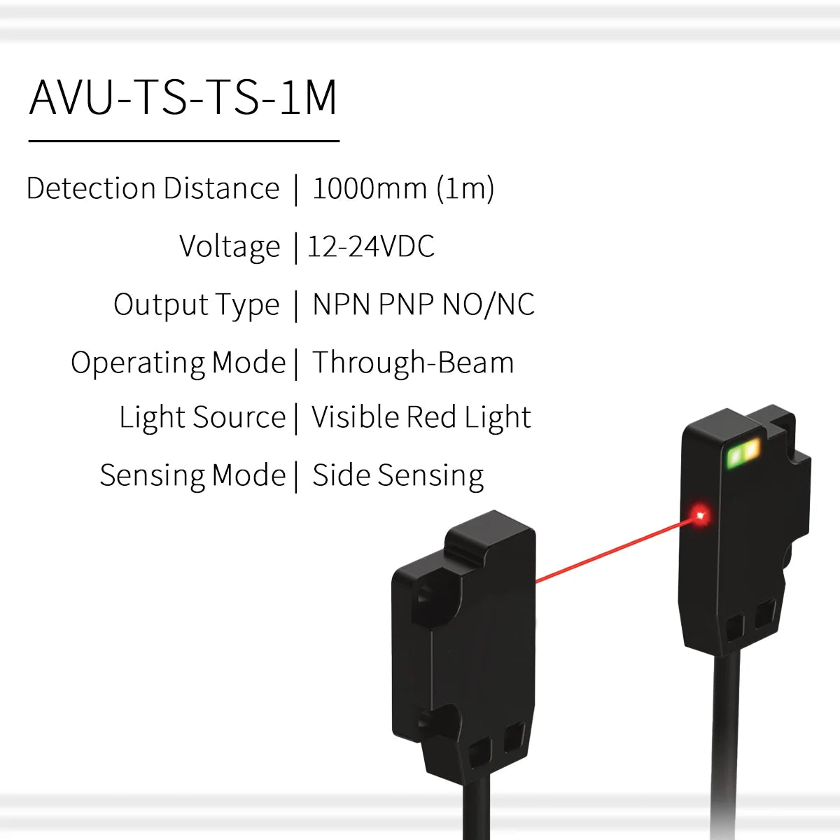 TS Ultra-thin Photoelectric Sensor 30/250/500/1000mm NPN PNP Front Through-beam Fast Response High Precision Anti‑interference