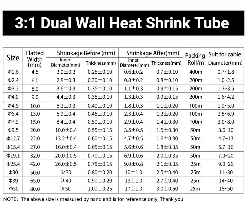 1~10m Dual Wall Heat Shrink Tube Diameter1.6 - 52mm Adhesive Lined Polyolefin ﻿Wrap 3:1/4:1 Ratio With Glue Cable Protect Sleeve