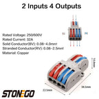 STONEGO Wire Fast Connector 2 In 4/6/8 Out Wire Splitter Terminal Compact Wiring Cable Connector