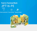 PT16-PE Ground Modular Din Rail Terminal Block, 16mm² Electric Cable Wire Connector, Earthing Push-in Terminals PT 16-PE
