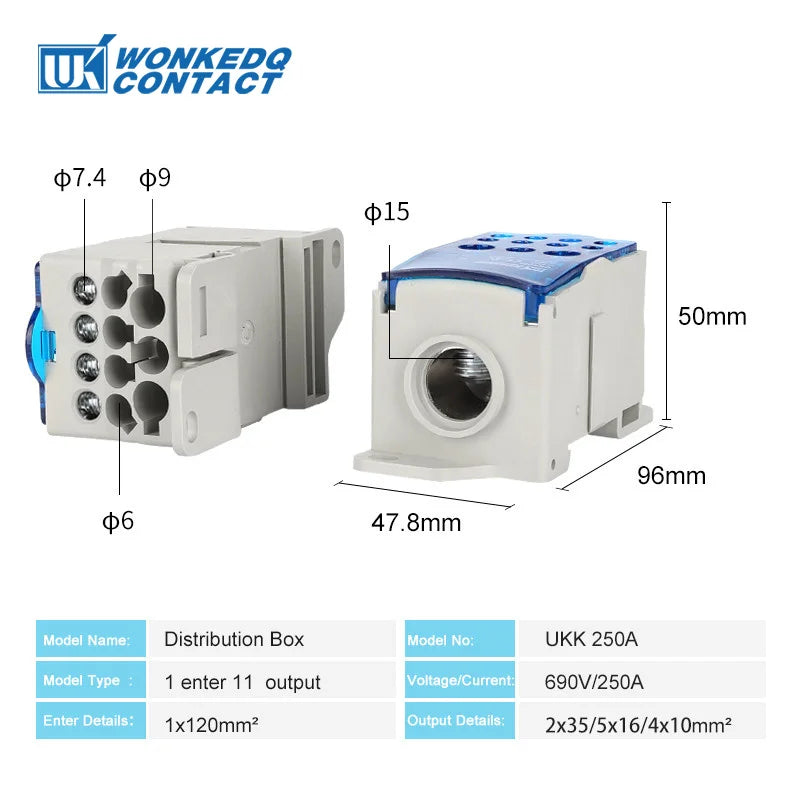 UKK Distribution Box One In Several Out Power Electrical Connector Junction Din Rail Terminal Block UKK80A/125A/160A/250A/400A
