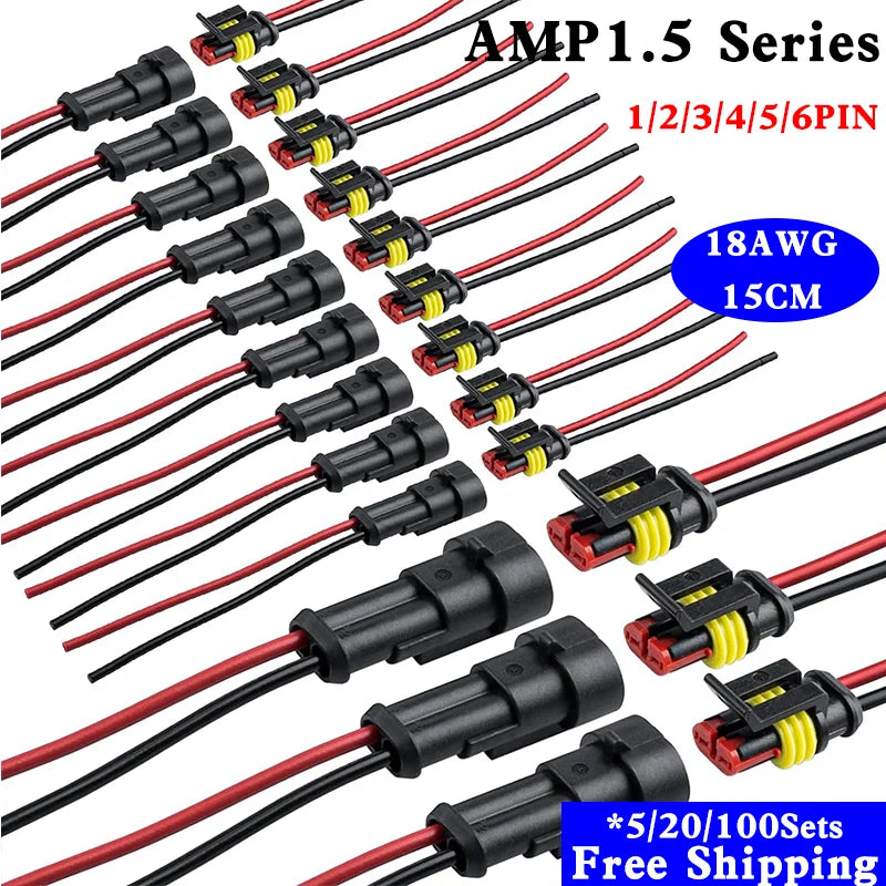 5/20/100 Sets 1/2/3/4/5/6 Pin Way Waterproof Electrical Wire Connector Plug 1.5mm Terminals 2Pin HID Plug Auto Xenon Lamp Plug