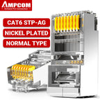 AMPCOM RJ45 Connector 50U Gold Plated CAT7 CAT6 CAT5E Pass through Modular Plug 8P8C Crimp End for Solid Wire Stanrded Ethernet
