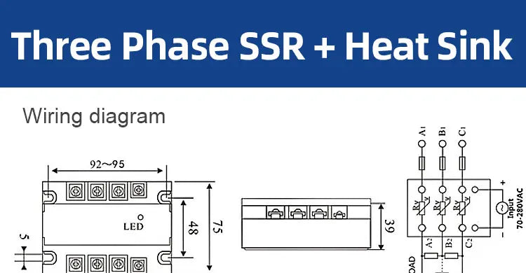 LCTC Three Phase Solid State Relay SSR With Heat Sink 40A 3-Three DC to AC AC To AC 3-32VDC Control For Switch On-Off