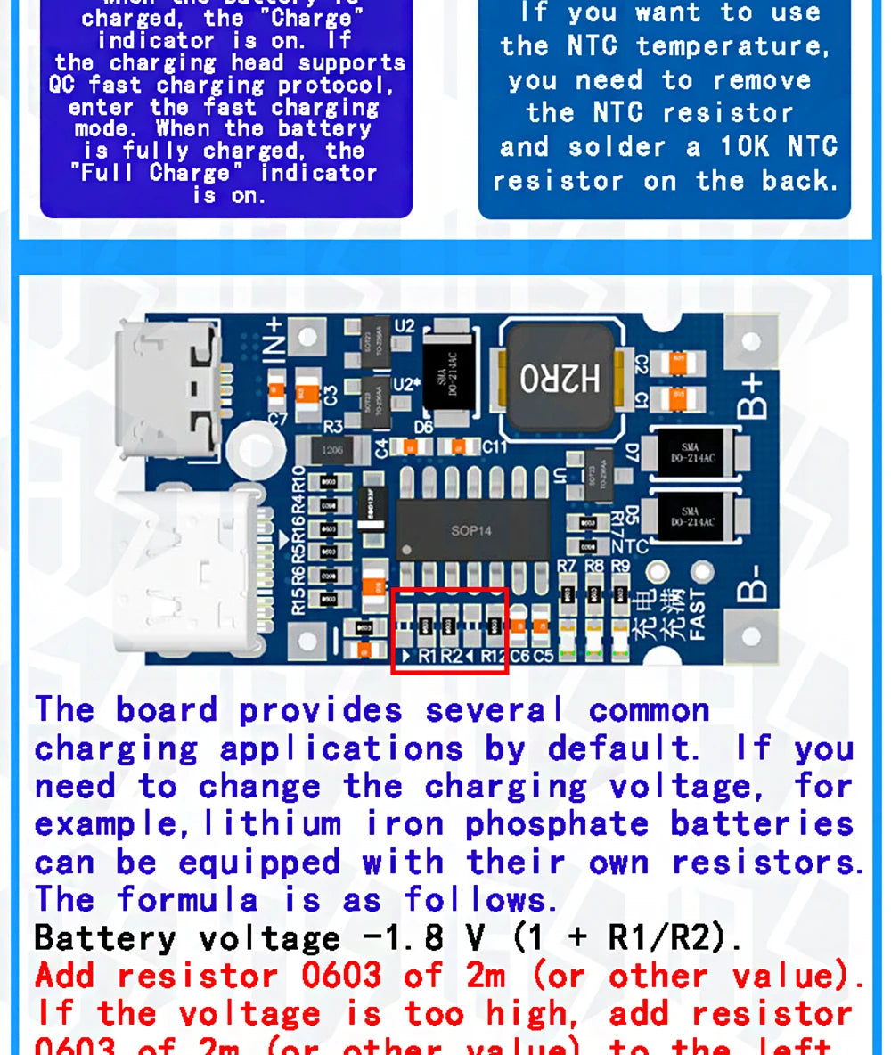 Type-C USB 2S 3S 4S  BMS 4.5V-15V 18W 2A Lithium Battery Charging Module Support QC Fast Charge With Temperature Protection