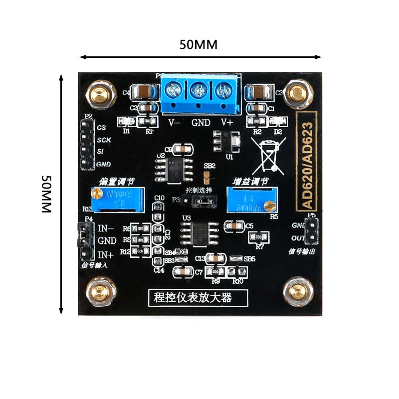 AD623 Instrumentation Amplifier Module Numerically Controlled MCP41100 Gain-Adjustable Differential Amplifier Module